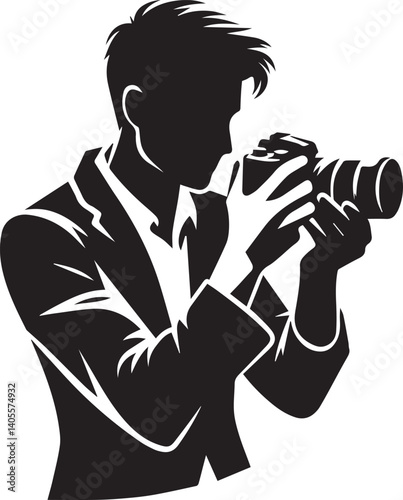 Silhouette of a Male Photographer with DSLR Camera in Action

