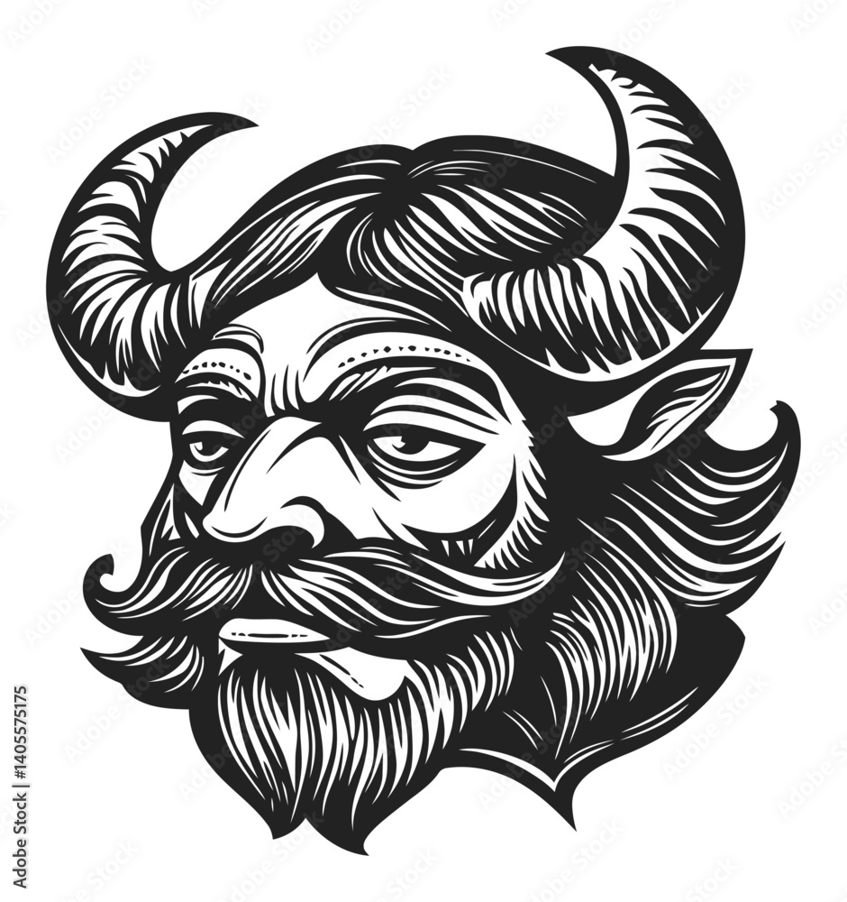 custom made wallpaper toronto digitalDetailed Engraving of a Mythical Horned Creature with Facial Features