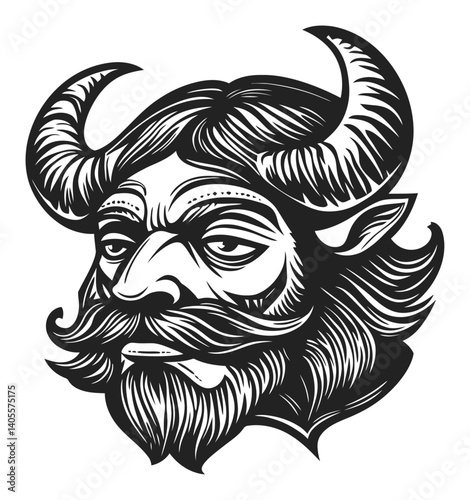 Wallpaper Mural Detailed Engraving of a Mythical Horned Creature with Facial Features Torontodigital.ca