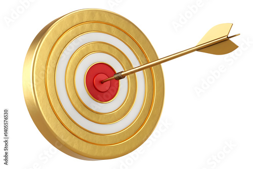 Gold target with arrow in bullseye. Success, achievement concept.