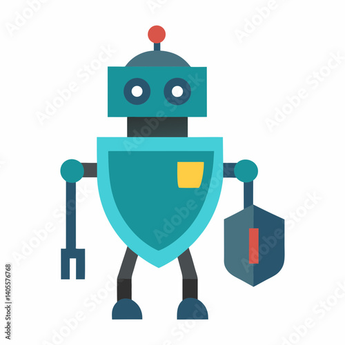 Obraz na plátně Robot with Shield Icon in Vector Style
