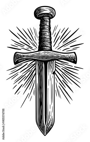 Intricate Engraved Sword with Radiating Design Elements