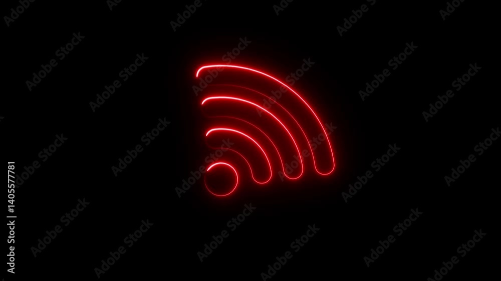Neon glowing cyan color wifi signal icon black background animation Neon glowing cyan color wifi signal icon black background animation