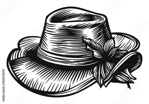 Black and White Engraving of a Stylish Women's Hat Design