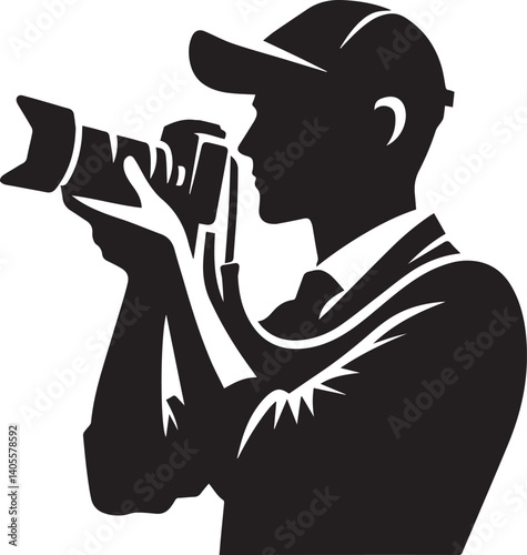 Silhouette of a Male Photographer with DSLR Camera in Action

