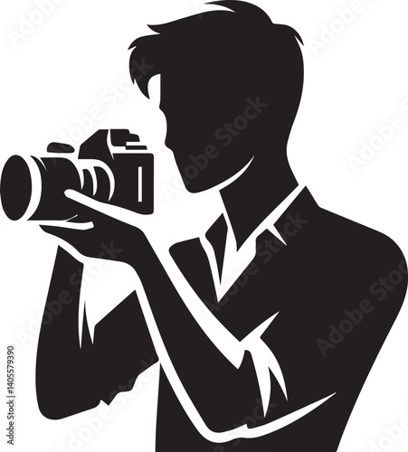 Silhouette of a Male Photographer with DSLR Camera in Action

