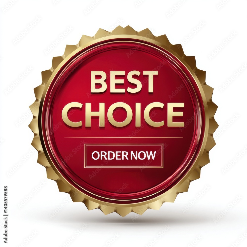 Best choice golden badge with order now text on white background Best choice golden badge with order now text on white background