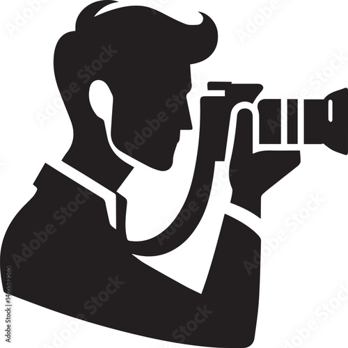 Silhouette of a Male Photographer with DSLR Camera in Action

