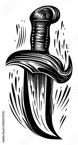 Intricate Engraved Design of a Classic Dagger with Unique Blade