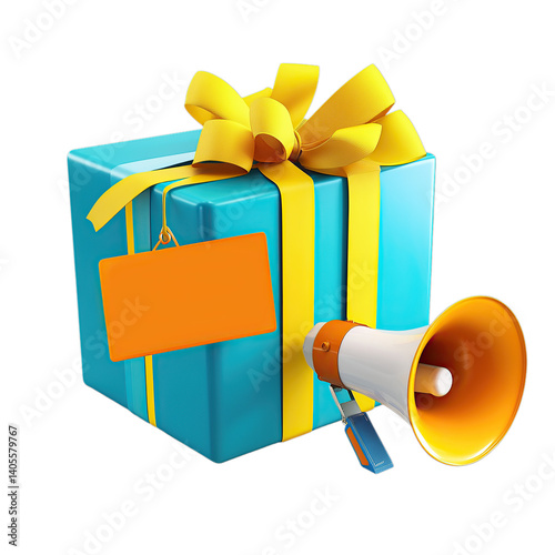 Gift announcement promotion giveaway contest marketing with megaphone and present box concept design isolated on transparent background