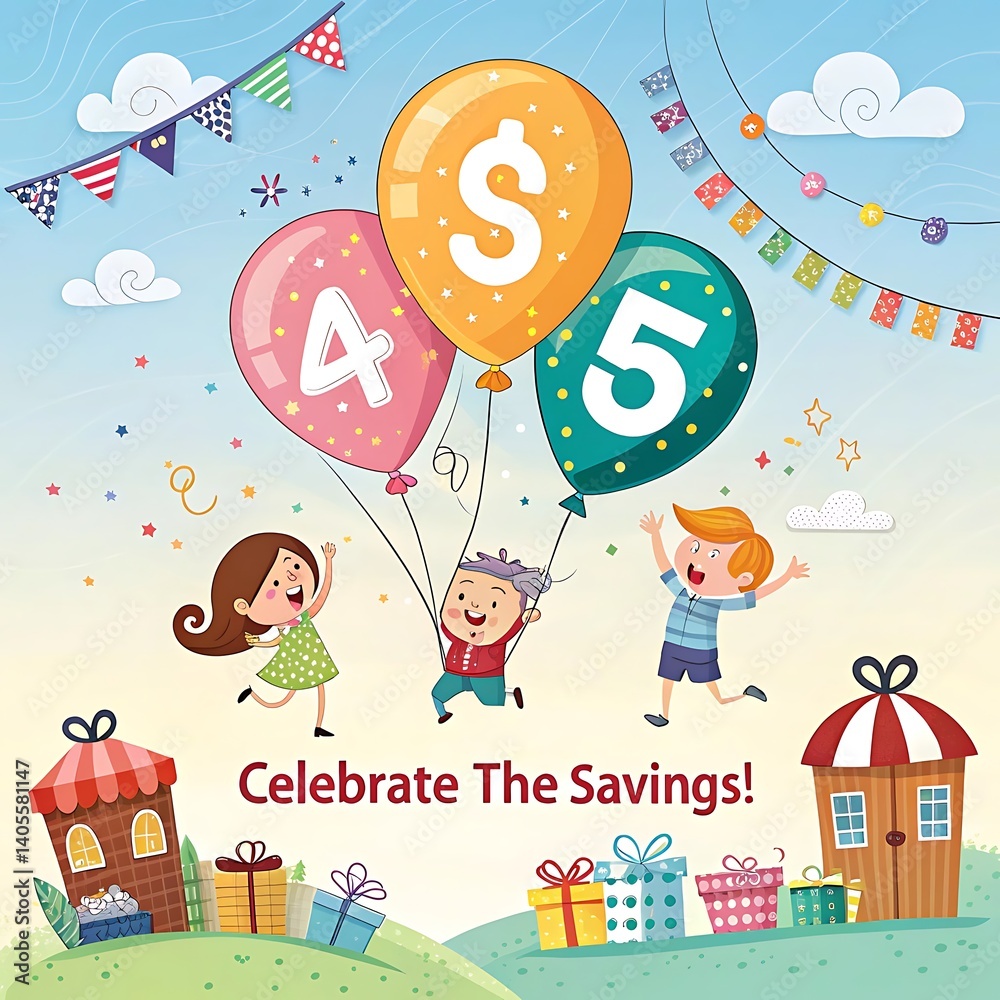 Fototapeta premium happy birthday card with balloons