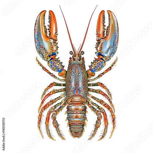 Obraz na płótnie High-resolution image of a detailed orange-brown lobster viewed from above, showing large claws, segmented legs, antennae, and a textured shell on a transparent background w salonie