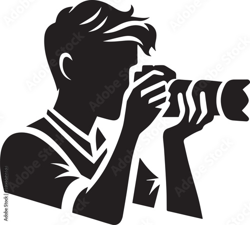 Silhouette of a Male Photographer with DSLR Camera in Action

