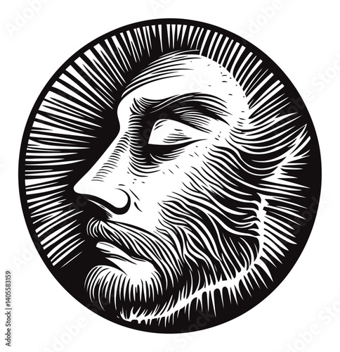 Intricate Engraving of a Side Profile Face with Radiating Lines