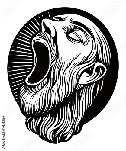 Detailed Engraving of a Man Yawning with Hair and Facial Features
