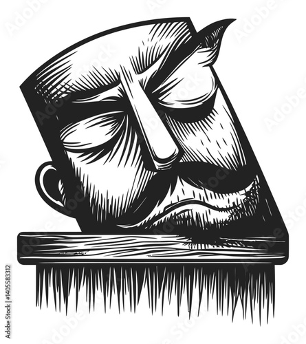Intricate Engraving of a Thoughtful Bearded Man with Brush