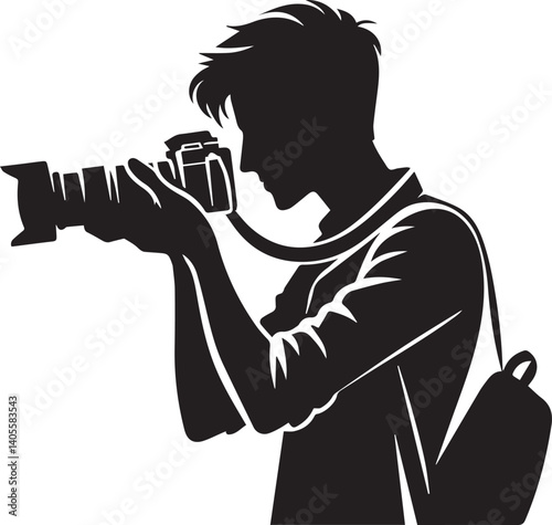 Silhouette of a Male Photographer with DSLR Camera in Action

