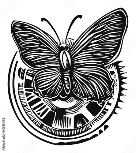 Intricate Engraving of Butterfly on Antique Clock Design