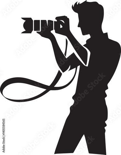 Silhouette of a Male Photographer with DSLR Camera in Action

