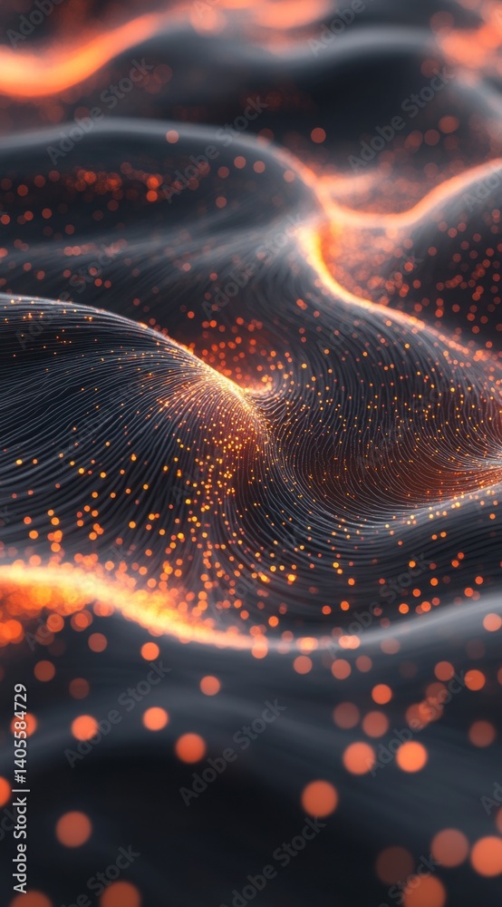 Abstract Flow of Light Particles in Dark Wavy Surface Design Abstract Flow of Light Particles in Dark Wavy Surface Design