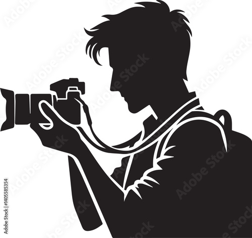 Silhouette of a Male Photographer with DSLR Camera in Action

