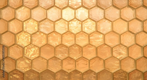 Generative AI, Translucent glass tile texture art, hexagonal glass tiles evenly arranged across the entire frame, background image