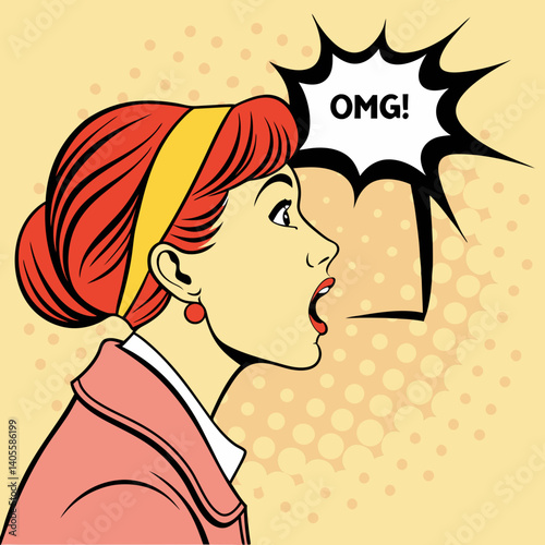 Pop Art Woman with ‘OMG!’ Speech Bubble in Retro Comic Style