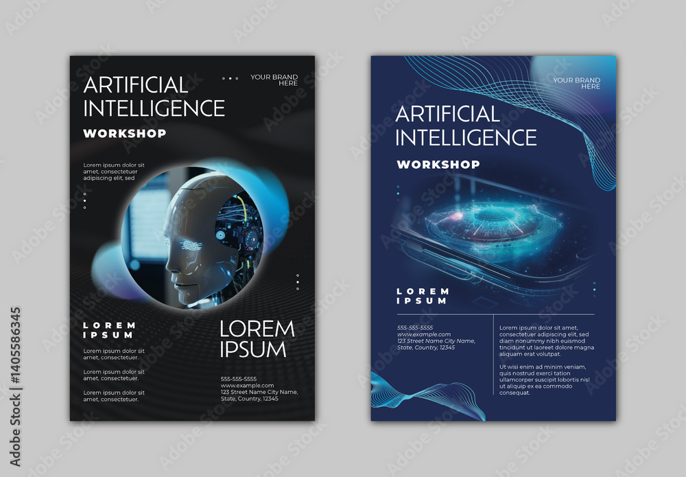 Blue And Black Futuristic Artificial Intelligence Ai Poster Stock Template | Adobe Stock