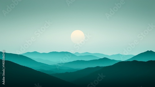 Teal and Blue Moonlit Mountain Range Landscape