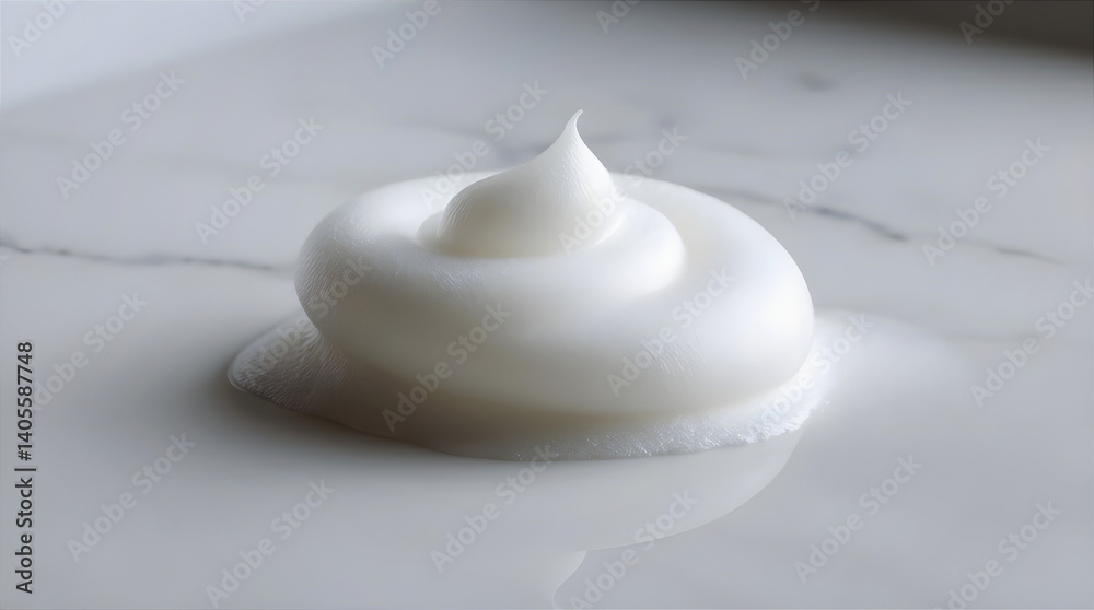 Fototapeta premium Delicate soap bubbles resting on smooth white marble texture - perfect for spa and luxury product visuals