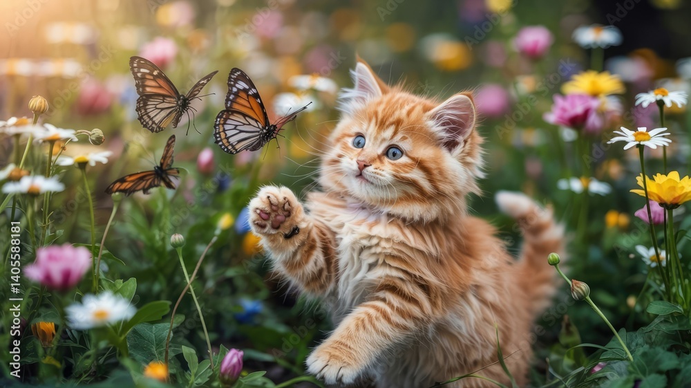 Obraz premium cat and flowers