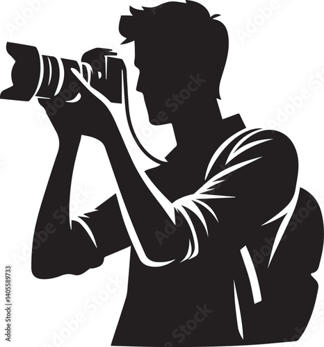 Silhouette of a Male Photographer with DSLR Camera in Action

