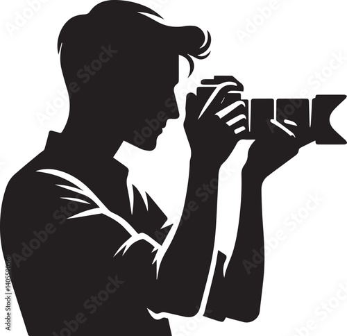Silhouette of a Male Photographer with DSLR Camera in Action

