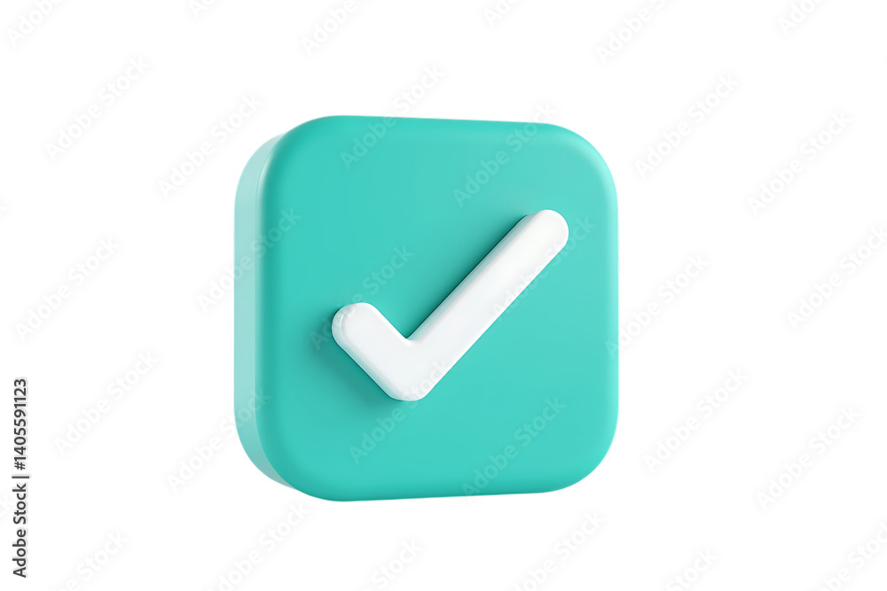 Teal checkmark icon 3D on transparent background Teal checkmark icon 3D on transparent background