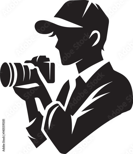 Silhouette of a Male Photographer with DSLR Camera in Action

