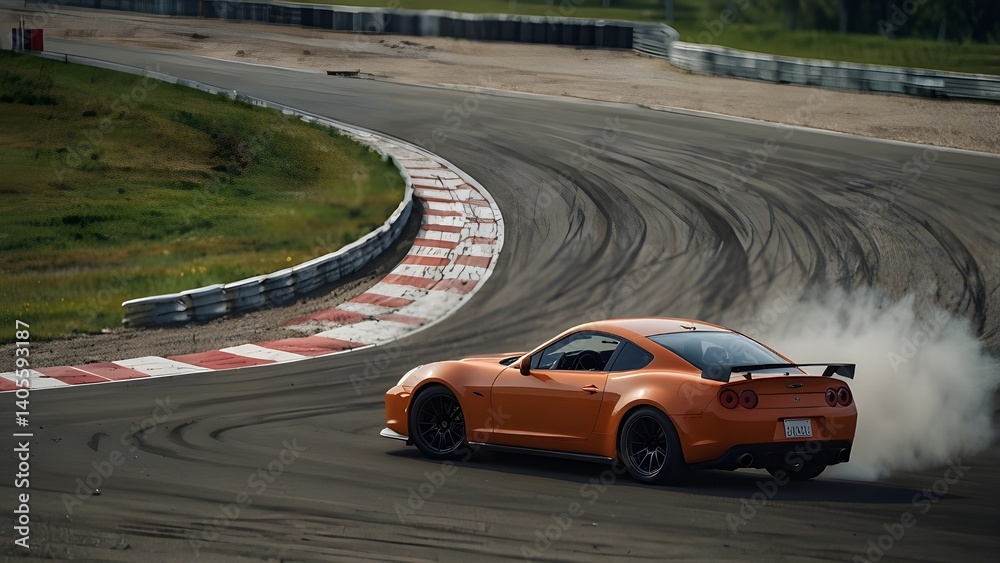 Naklejka premium Racing a sport car on a racetrack drifting car wheel,