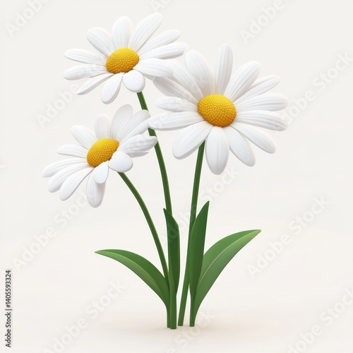Three cheerful white daisies in a bunch