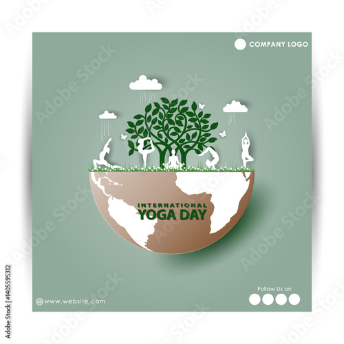 21 june-international yoga day,paper cut yoga body posture, human and sun rays, vector illustration - Vector set	