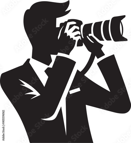 Silhouette of a Male Photographer with DSLR Camera in Action

