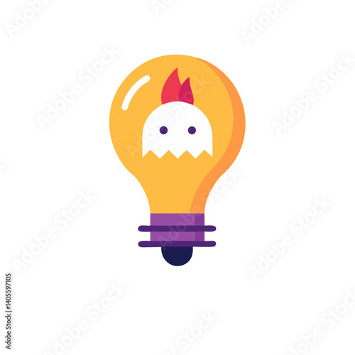 A fiery chicken inside a bright lightbulb, symbolizing innovative ideas and a burst of creative energy with a minimalist flat design.