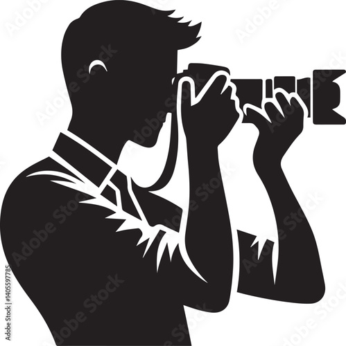 Silhouette of a Male Photographer with DSLR Camera in Action

