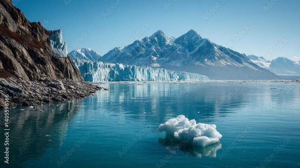 Glacial retreat exposing alpine coastline as climate change accelerates melting ice front