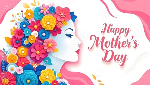 Mother’s Day Silhouette Vector with Floral Hair and Modern Cursive Typography