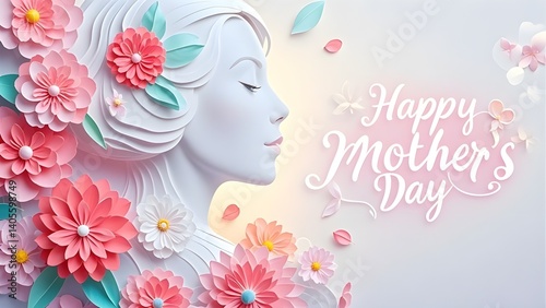 Floral Silhouette Woman Vector for Mother’s Day with Paper Flowers & Script Font