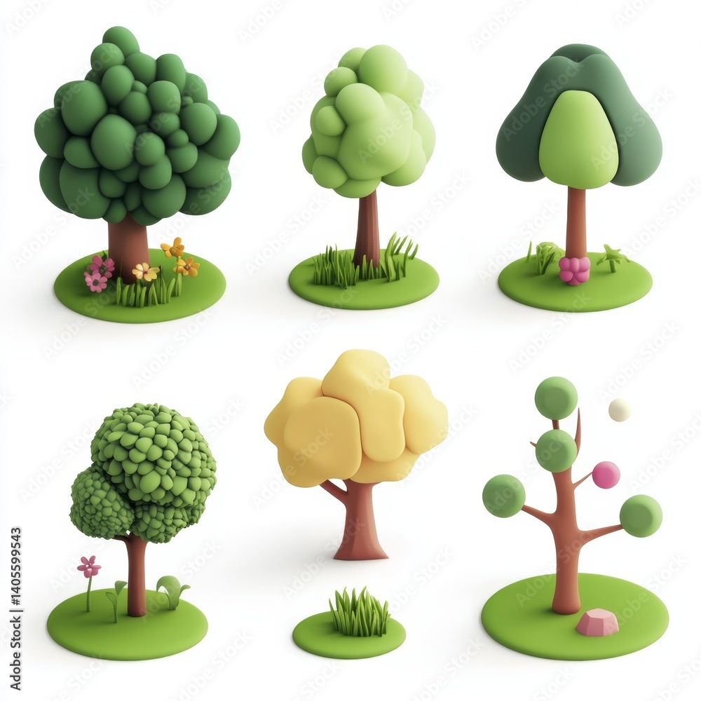 Fototapeta premium Cute Cartoon Trees