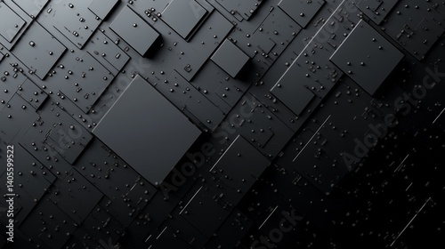 Dark Matter Grid: An Abstract Landscape of Black Squares and Lines with Subtle Metallic Droplets

