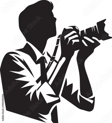 Silhouette of a Male Photographer with DSLR Camera in Action

