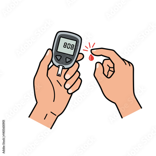 Blood Sugar Test: An illustration highlighting a blood glucose test, where a finger prick yields a drop of blood, which is then analyzed by a portable blood sugar meter.