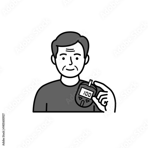 Diabetes Monitoring: An illustration captures an older person holding a glucose meter.