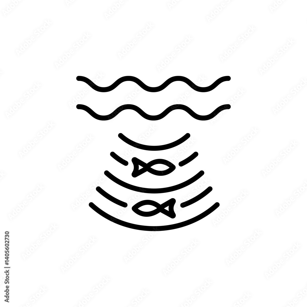 Fish Finder Vector Line Icon Design. Echo sounder radar icon. Echo sounder radar outline vector icon for web design isolated on white background Fish Finder Vector Line Icon Design. Echo sounder radar icon. Echo sounder radar outline vector icon for web design isolated on white background